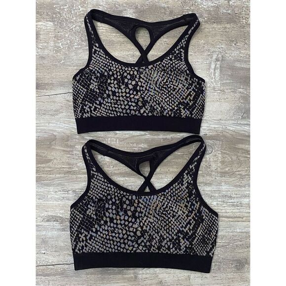 NUX Stretch Snakeskin Racerback Sports Bra Size XS Lot of 2 - Picture 1 of 3